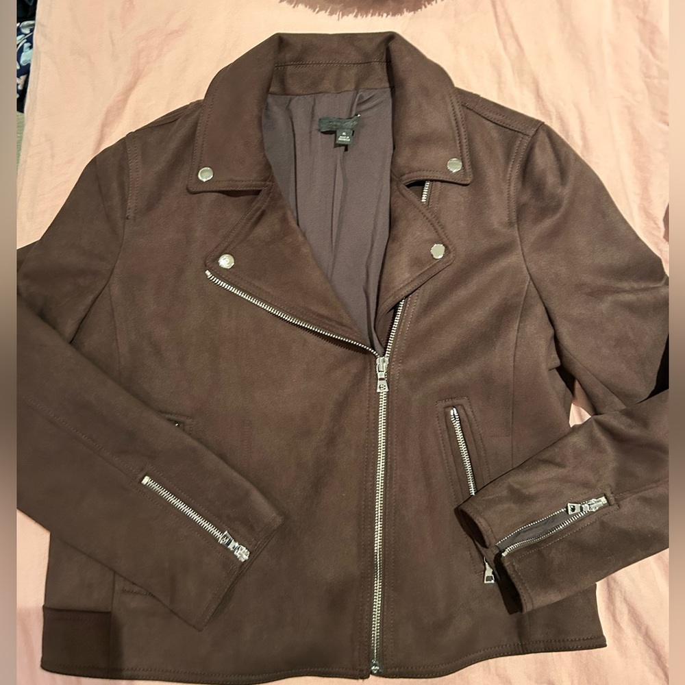 ANN TAYLOR, faux suede ladies motorcycle jacket, brown, XL